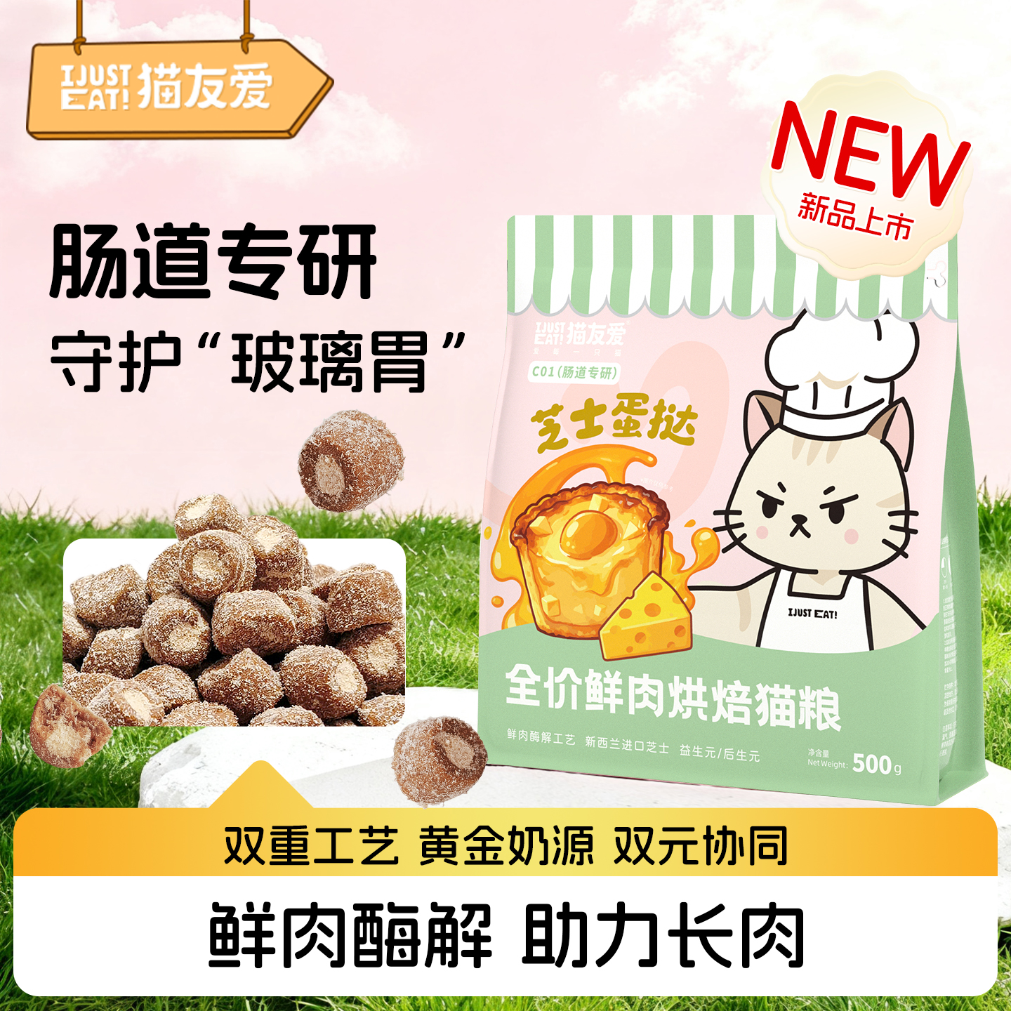 猫友爱C01肠道专研成猫幼猫芝士蛋挞鲜肉酶解烘焙猫粮