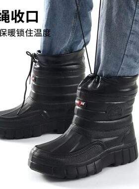 高帮加绒男雪地靴棉鞋雨鞋洗衣厨房卫生工作防水高帮棉鞋保暖雨靴