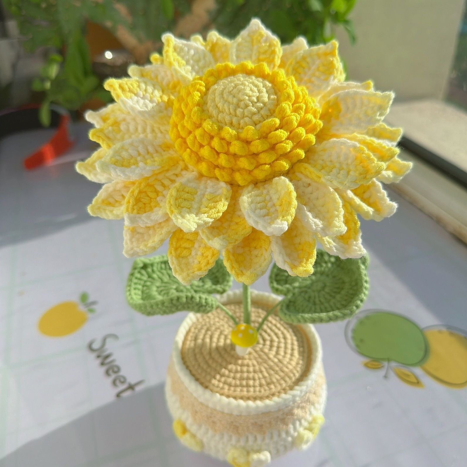 DIY成品手工编织毛线钩织仿真花盆栽向日葵精品车载桌面摆放礼物