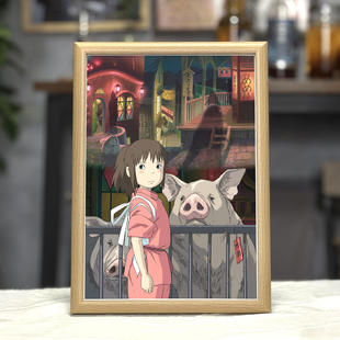 日本动漫挂画千与千寻电影海报带框装饰画儿童房影院宫崎骏日式