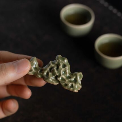 大唐国风景德镇手工秘色青瓷小山笔架茶针架茶空间笔搁小摆件