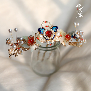 悦己容[如梦令]古风头饰流苏景泰蓝辑珠钗簪花钿发夹发冠明制汉服