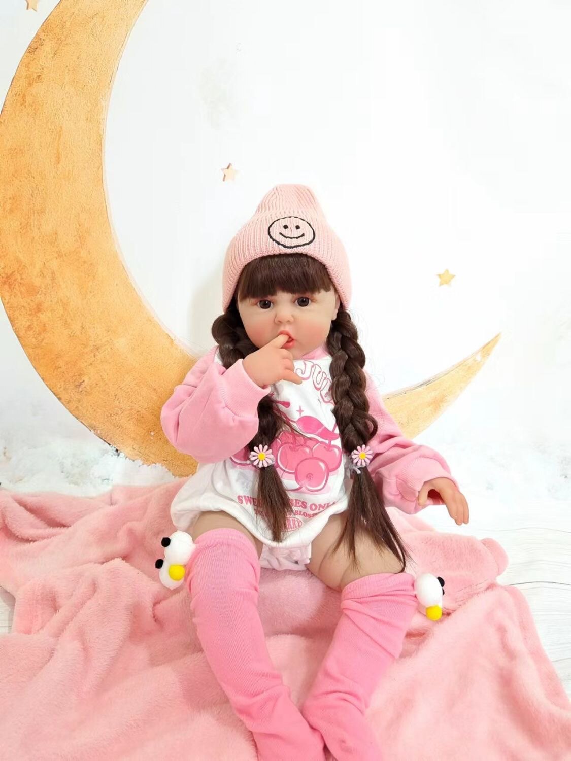 美少女 60厘米吃手指可爱女孩重生娃娃仿真婴儿 宝宝硅胶人偶模型