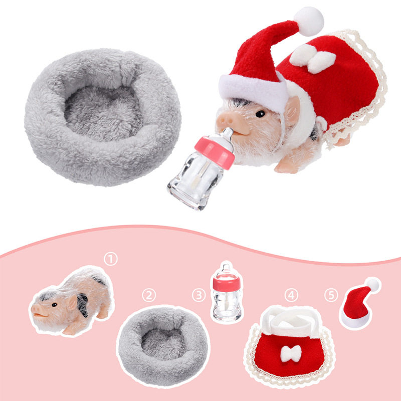 圣诞款戴帽子围裙硅胶卷尾巴猪解压儿童益智互动宠物玩具仿真动物,模玩/动漫/周边/娃圈三坑/桌游,棉花娃娃,淘宝优惠券,粉丝福利购,淘宝优惠卷