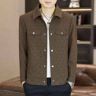 休闲翻领夹克提花斜纹短款 高档简约舒适百搭男士 外套 新款 2026春季