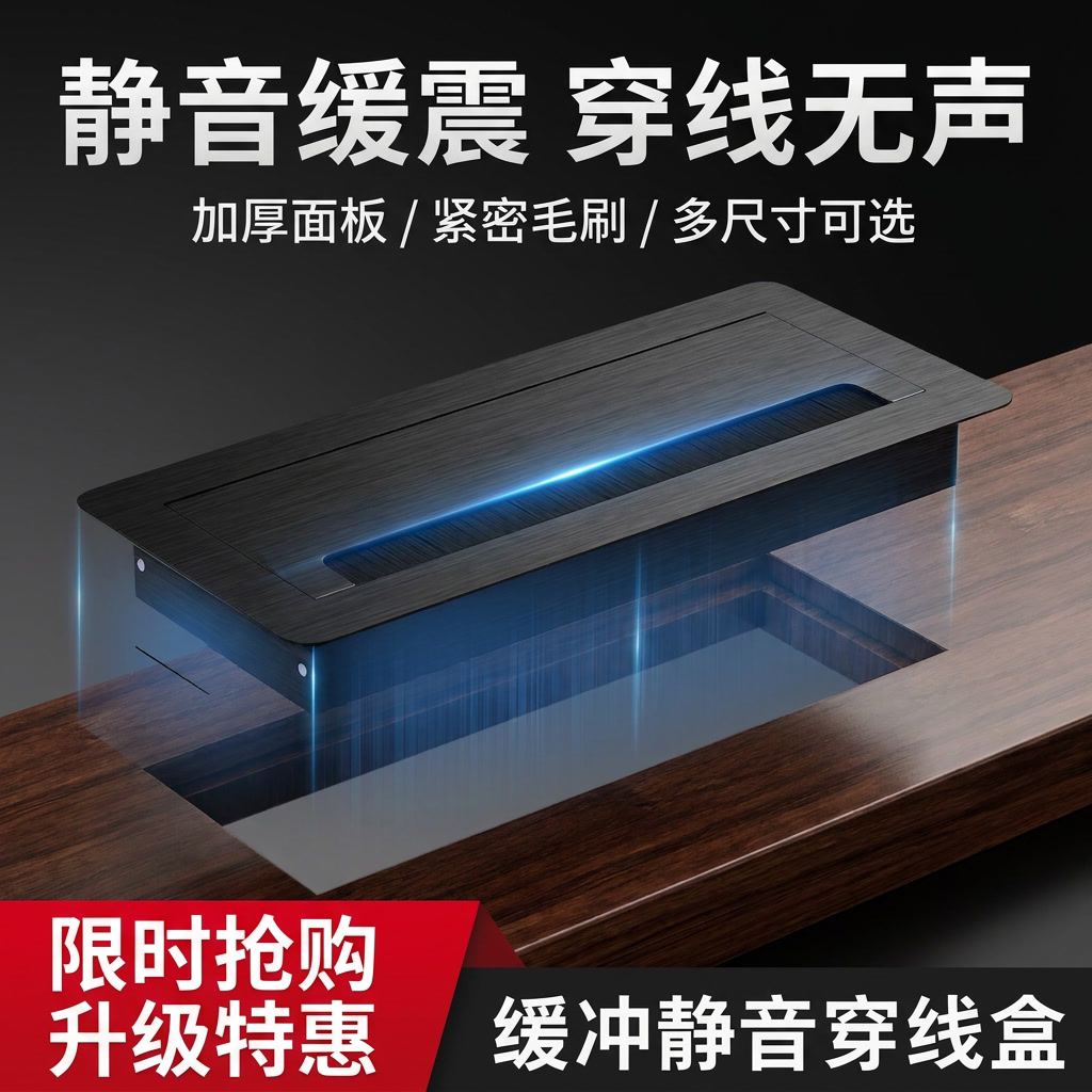 电脑桌线孔盖铝合金穿线盒长方形办公桌桌面开孔盖板电视柜出线盒