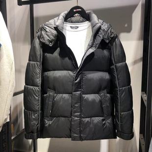 品牌男装商场撤柜秋冬厚款柔软丝滑青年黑可拆帽保暖棉服棉衣外套
