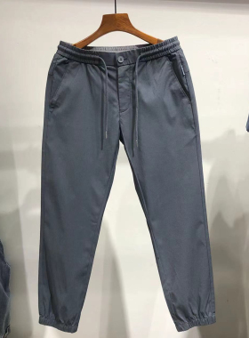 品牌男装！大牌撤柜！男士灰色束脚休闲裤弹力松紧腰抽绳九分裤
