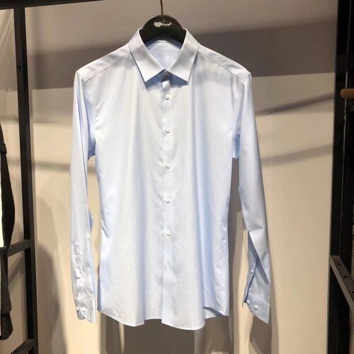 品牌男装秋款新品天蓝色长袖衬衫
