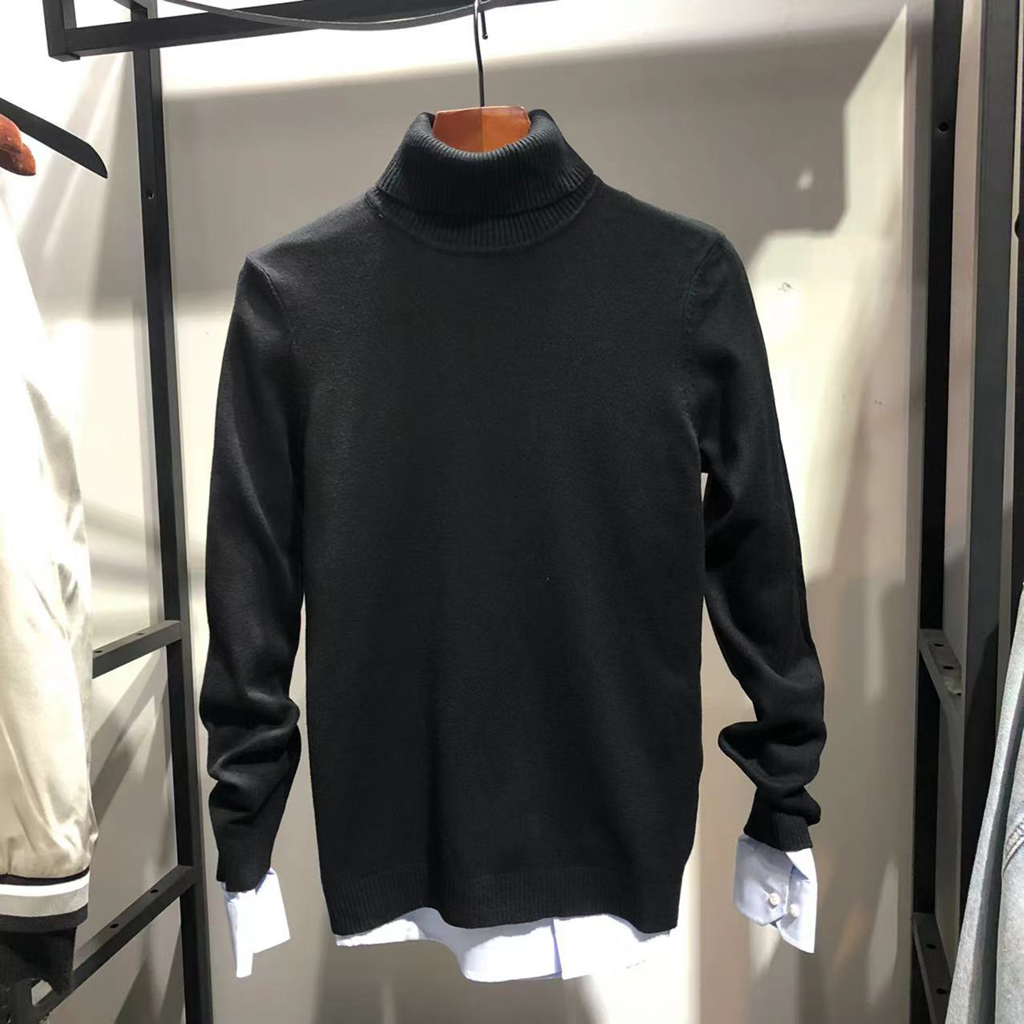 品牌男装(正品JJ家)秋冬厚款男士可翻高领羊毛混纺毛衣男款针织衫