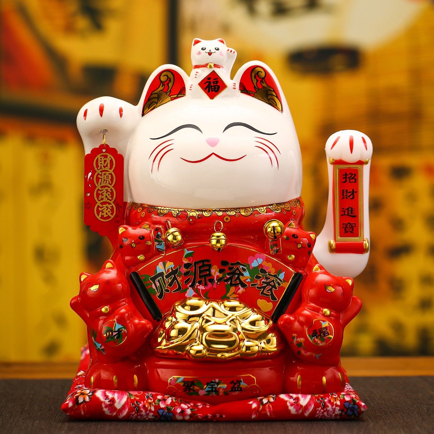 陶瓷摇手招财猫摆件开业礼物