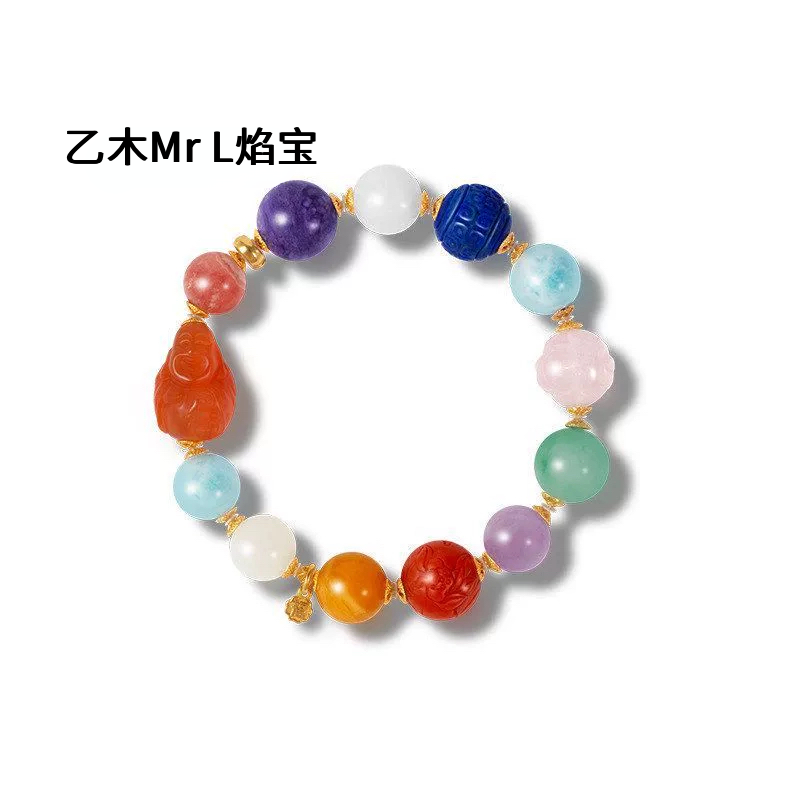 天然南红蜜蜡青金石水晶手串女款S925银镀18K金多宝手链2025新款