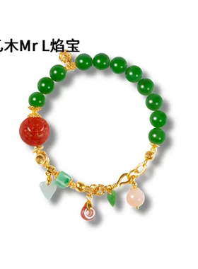 天然和田碧玉手链女款S925银镀18K金南红8mm圆珠手串源头2025新款