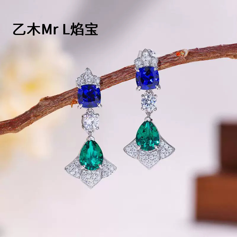 培育祖母绿耳钉豪华高级感S925纯银6*8mm双宝石水滴耳环2026新款