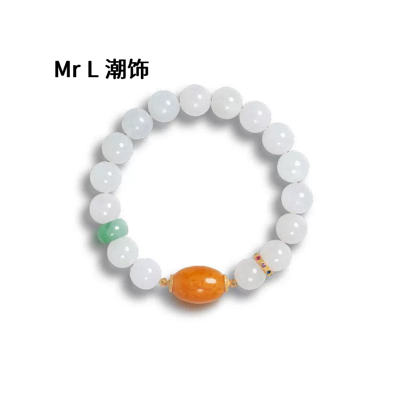 天然缅甸冰种翡翠A货手链女蜜蜡圆珠手串S925纯银镀18k金2025新款