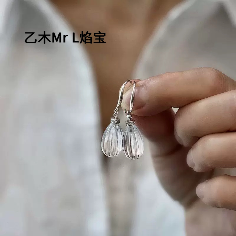 设计师原创新款通体925银镀厚金镶晶石桃心耳坠女高级感耳钩2026
