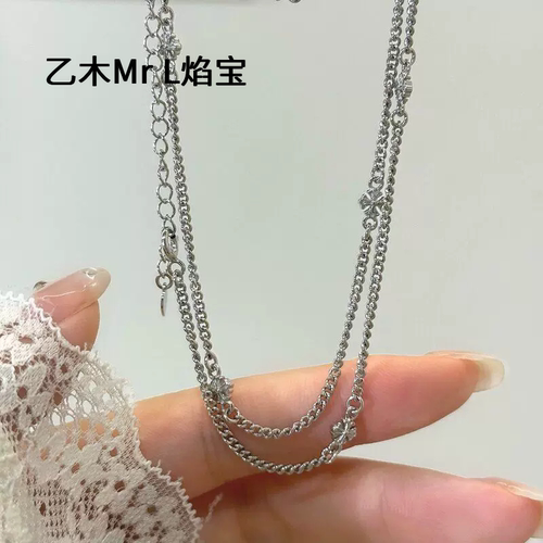 S925纯银十字花项链女多种戴法长款百搭轻奢气质女项饰流苏素链