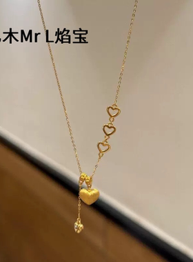 925银爆款拉丝爱心屁桃吊坠Y字项链复古轻奢小众甜美锁骨链女2026