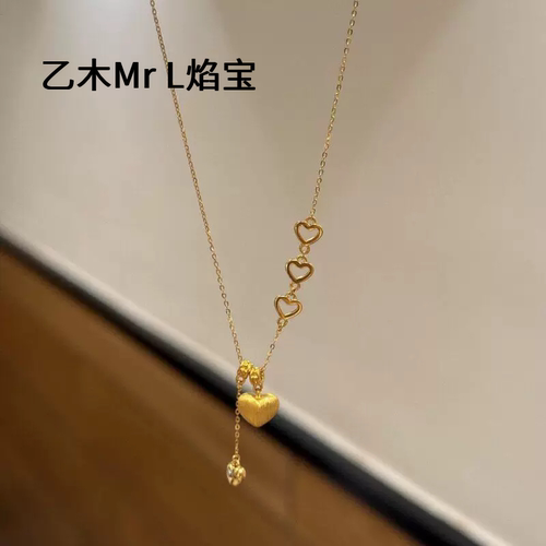 925银爆款拉丝爱心屁桃吊坠Y字项链复古轻奢小众甜美锁骨链女2026