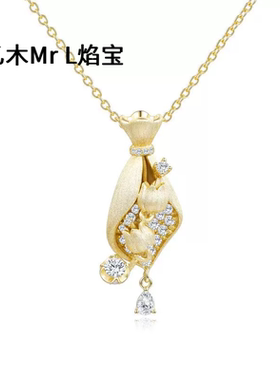 s925纯银饰郁金香莫桑石项链意大利拉丝工艺高级感轻奢高版本吊坠