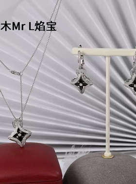 S925纯银四叶草黑色菱形项链黑玛瑙精致轻奢高级感设计感项链吊坠