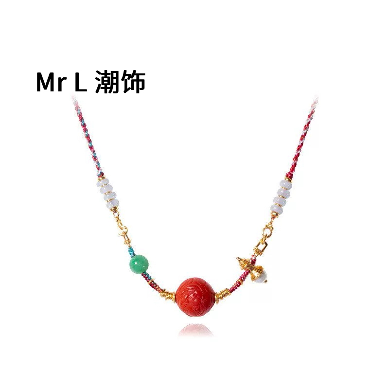 天然满肉南红吊坠项链女S925银镀18K金编制绳15mm锁骨链2025新款