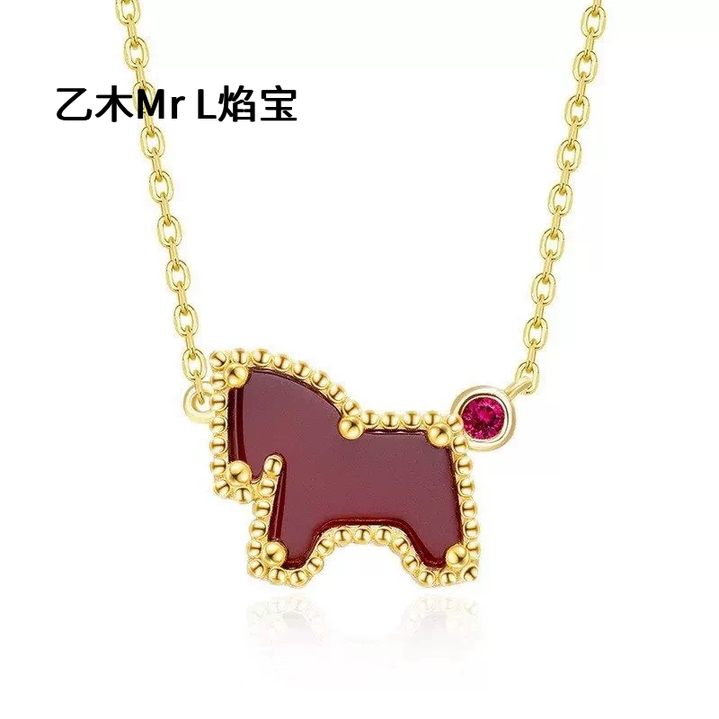 国潮风马年生肖小马项链轻奢高级感S925纯银镶红玛瑙项链新年配饰