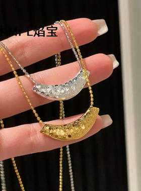 S925纯银爆闪CNC碎碎冰月牙弯管抽拉项链高级感锁骨链轻奢笑脸款