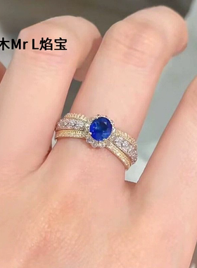 仙璨珠宝 2023新款925银镶嵌椭圆形蓝宝石戒指轻奢设计时尚简约女