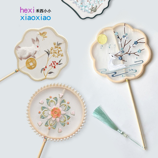 古风儿童团扇新中式刺绣仙气手工小扇子女孩中国风舞蹈表演拍照