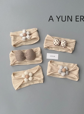 婴幼儿发带韩系小花咖色系女宝宝护囟门发饰洋气百搭不勒护头帽子