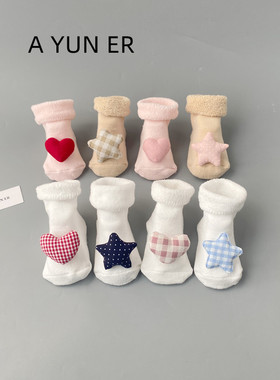 宝宝袜子秋冬季加绒加厚保暖袜婴儿防滑毛圈中筒袜新生儿长筒袜子