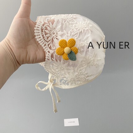 婴儿帽子春秋蕾丝花边公主外出婴幼儿遮阳帽女宝宝宫廷帽夏季薄款