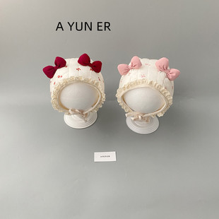 婴儿帽子冬季 小月龄女孩夹棉护耳帽秋冬公主女宝宝保暖加厚包头帽