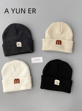 婴儿帽子秋冬新款男童针织帽黑色保暖小月龄宝宝胎帽新生儿毛线帽