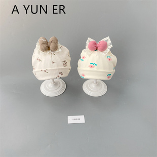 婴儿帽子春秋薄款0到3个月新生儿护囟门无骨胎帽小月龄女宝公主帽