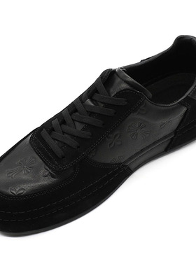 纯皮男鞋2024秋冬新款潮流休闲板鞋男系带百搭黑色厚底真皮休闲鞋