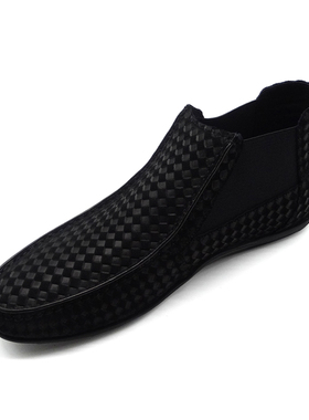 2024秋冬季新款潮男时尚高帮鞋男套脚百搭反绒磨砂牛皮真皮休闲鞋