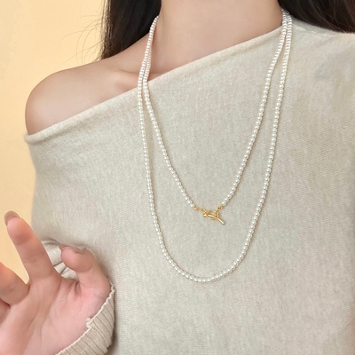 秋冬长款叠戴珍珠项链女毛衣链