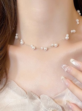 满天星大小珍珠项链女锁骨链配饰