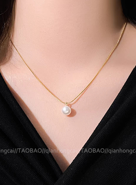 单颗珍珠吊坠轻奢小众锁骨链