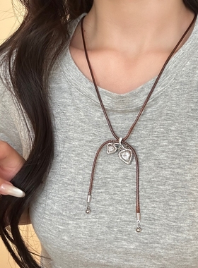 银色爱心长款吊坠项链女毛衣链