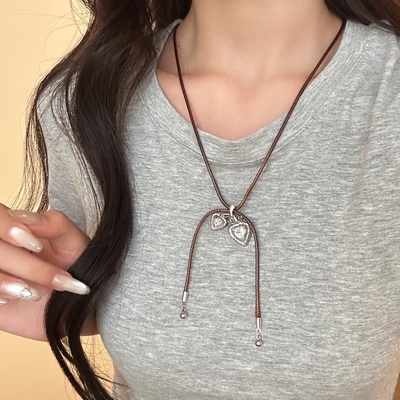 银色爱心长款吊坠项链女毛衣链