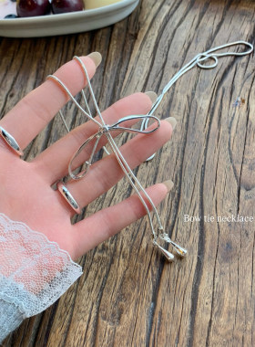 韩系蝴蝶结抽拉项链女锁骨链配饰