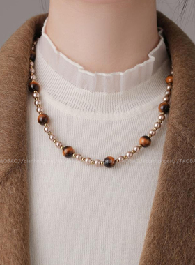 秋冬美拉德虎眼石串珠项链女配饰