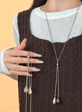 冷淡风虎眼石水滴抽拉项链女配饰