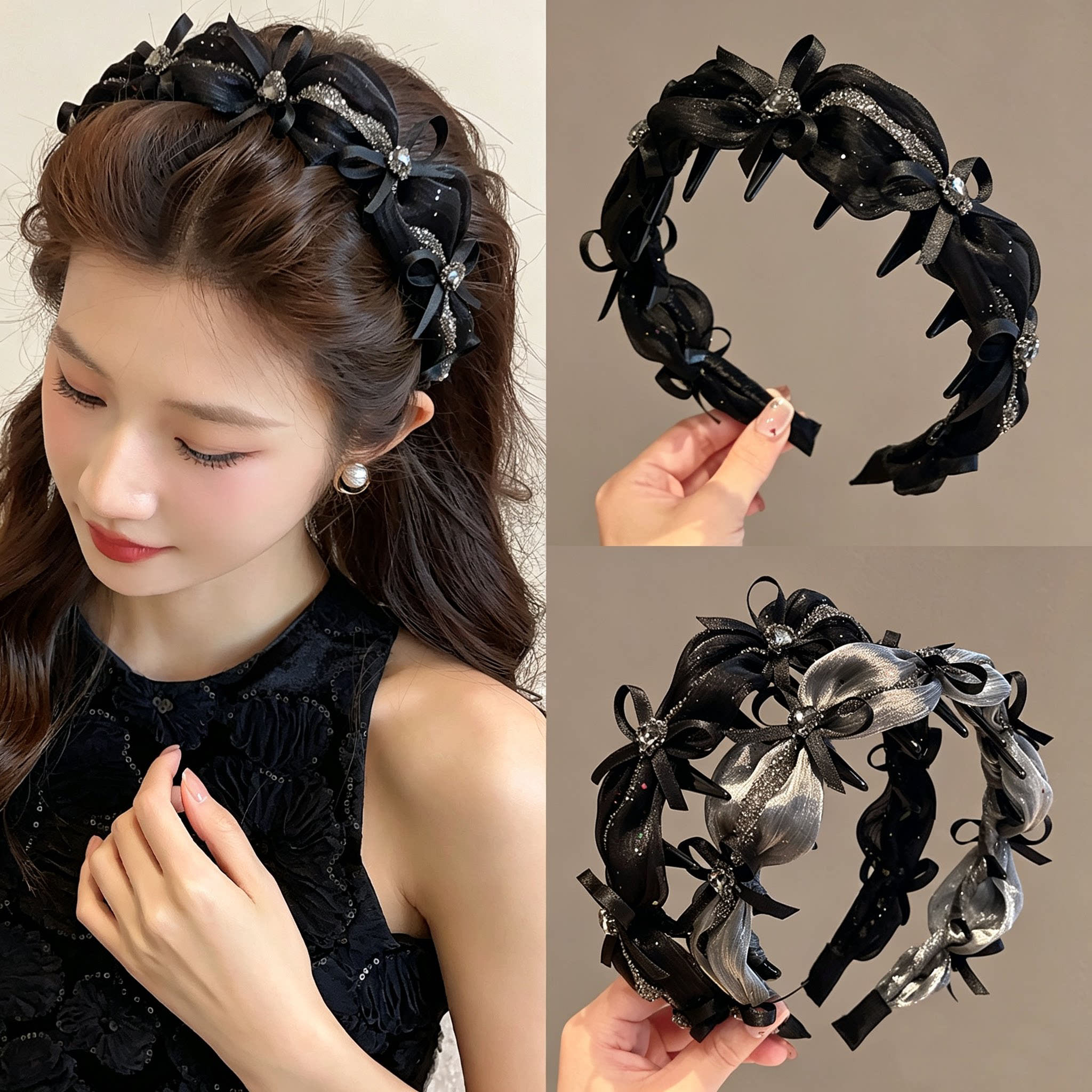 巴黎王妃蝴蝶结发箍女轻奢高级感头箍日常外戴带齿防滑高颅顶发卡