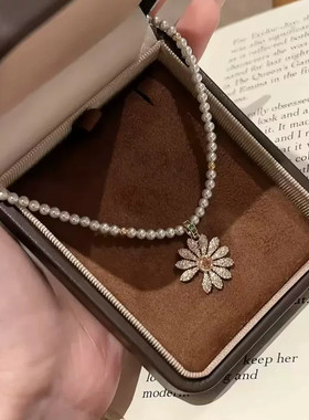 小雏菊珍珠锁骨链小香风新款
