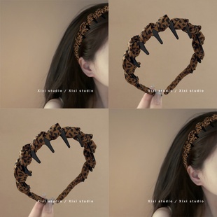 豹纹波浪带齿发箍女蓬松高颅顶发卡防滑头箍洗脸压发外出头饰发饰