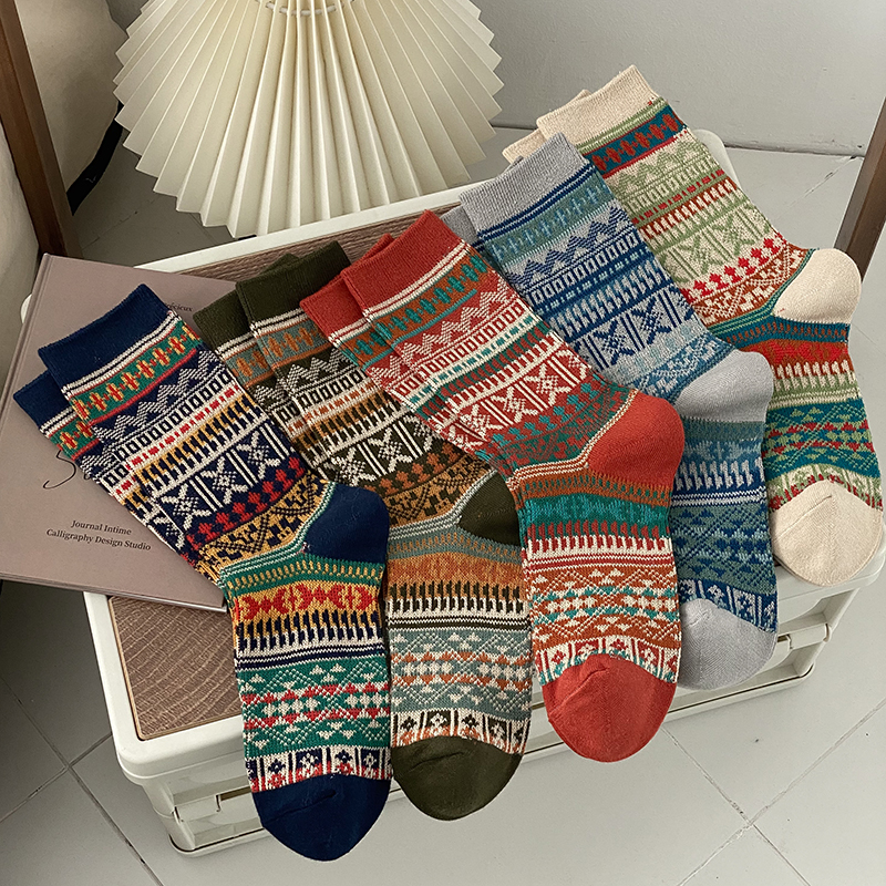 吸汗保暖女棉双针双路面向袜